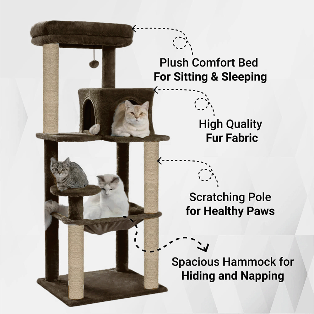 Furrlovers Cat Tree with Condo, Hammock, Hanging Ball & Jute Rope Scratching Posts image 4