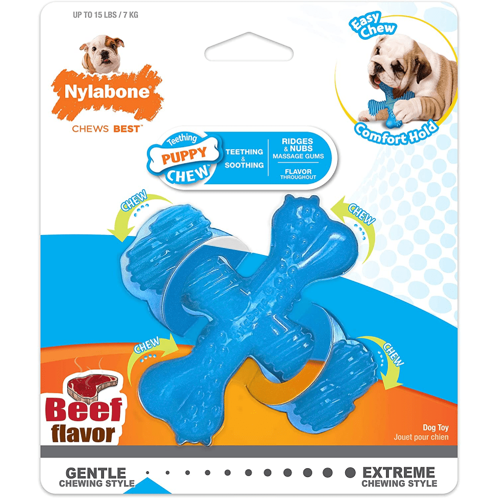 Nylabone Puppy Teething Beef Flavoured Chew "X" Bone Toy for Dogs (Blue) image 2