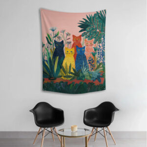 EverythingBoho Flora And Felines Tapestry Wall Art
