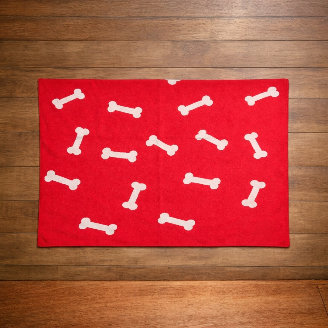 Talking Dog Club Bone Print Viscose Blanket for Dogs (Red and Grey Bone)