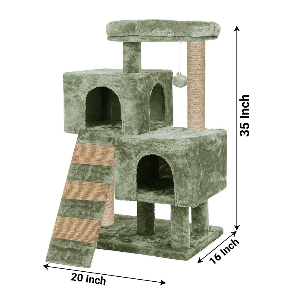 Furrlovers Kitten Cat Tree Scratching Post with Ladder, Condo & Jute Rope (Green) image 7