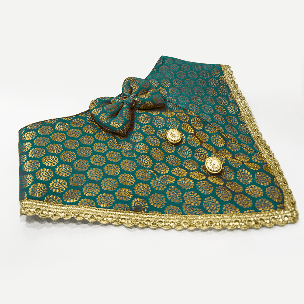 PawsIndia Traditional Royal Brocade Tuxedo for Dogs and Cats (Aqua Green)