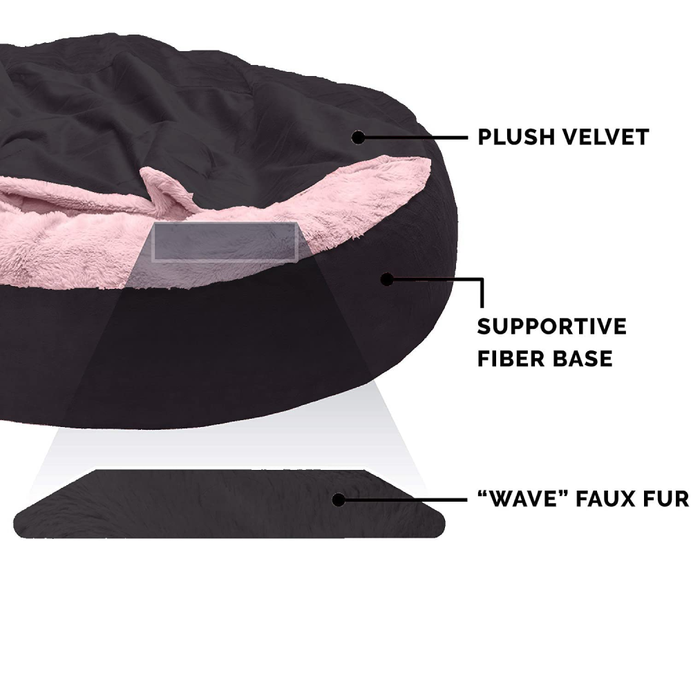 Fluffy Petslover Calming Anti Anxiety Hooded Fabric Bed with Attached Blanket for Dogs and Cats (Black) image 2