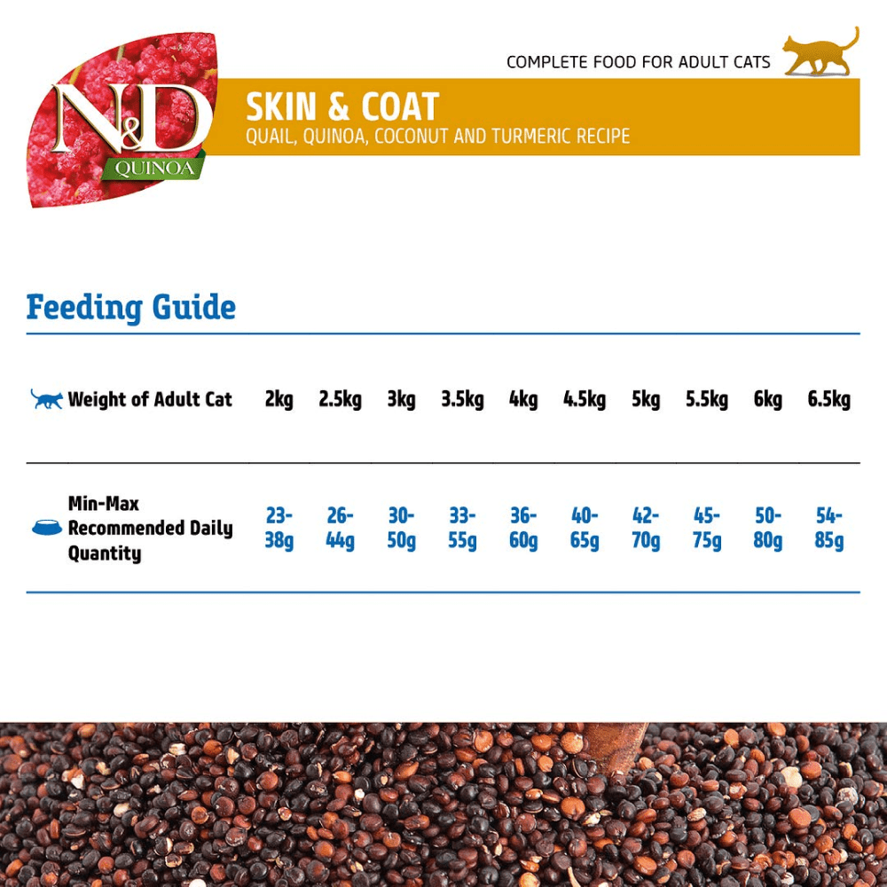 Farmina N&D Quinoa Quail Coconut & Turmeric Skin & Coat Grain Free Adult Cat Dry Food image 7