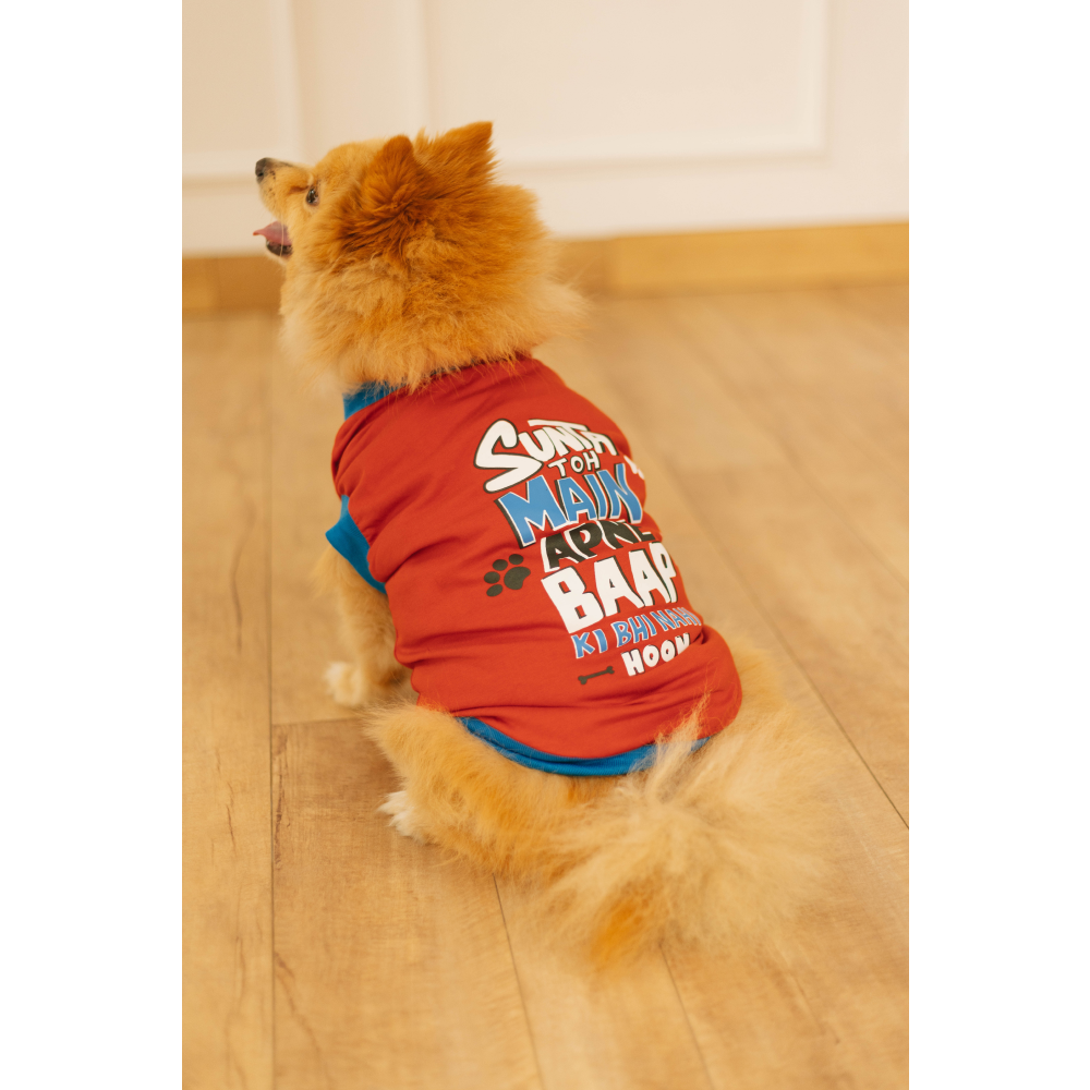Pet Set Go Sunta Toh Mein Baap Ki Nahi T-shirt (Red) image 3