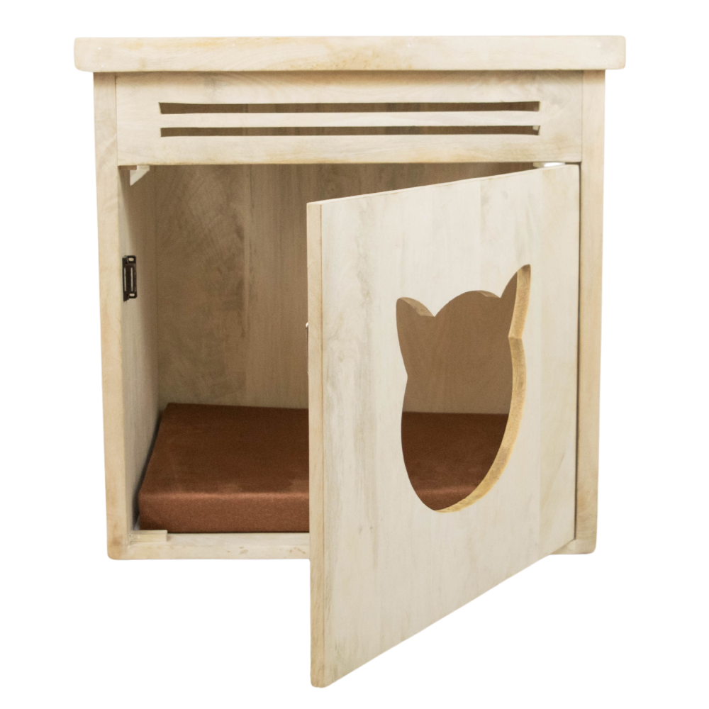 FurryLiving Meraki Cabinet with Cushion for Small Dogs and Cats (Oak/Brown Cushion) image 3