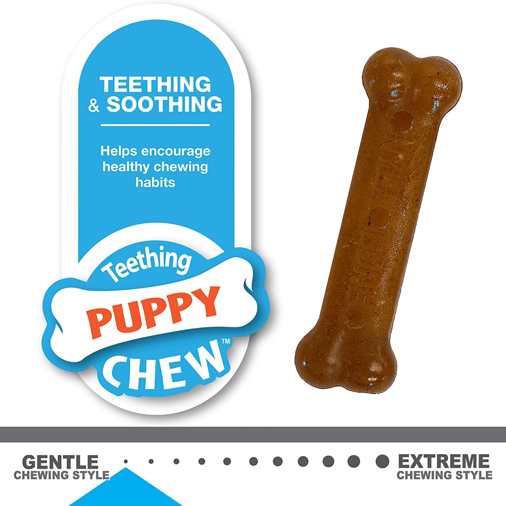 Nylabone Puppy Teething Peanut Butter and Chicken Flavoured Chew and Power Chew Bone Toy for Dog (Brown/Beige) | For Aggressive  Chewers image 3