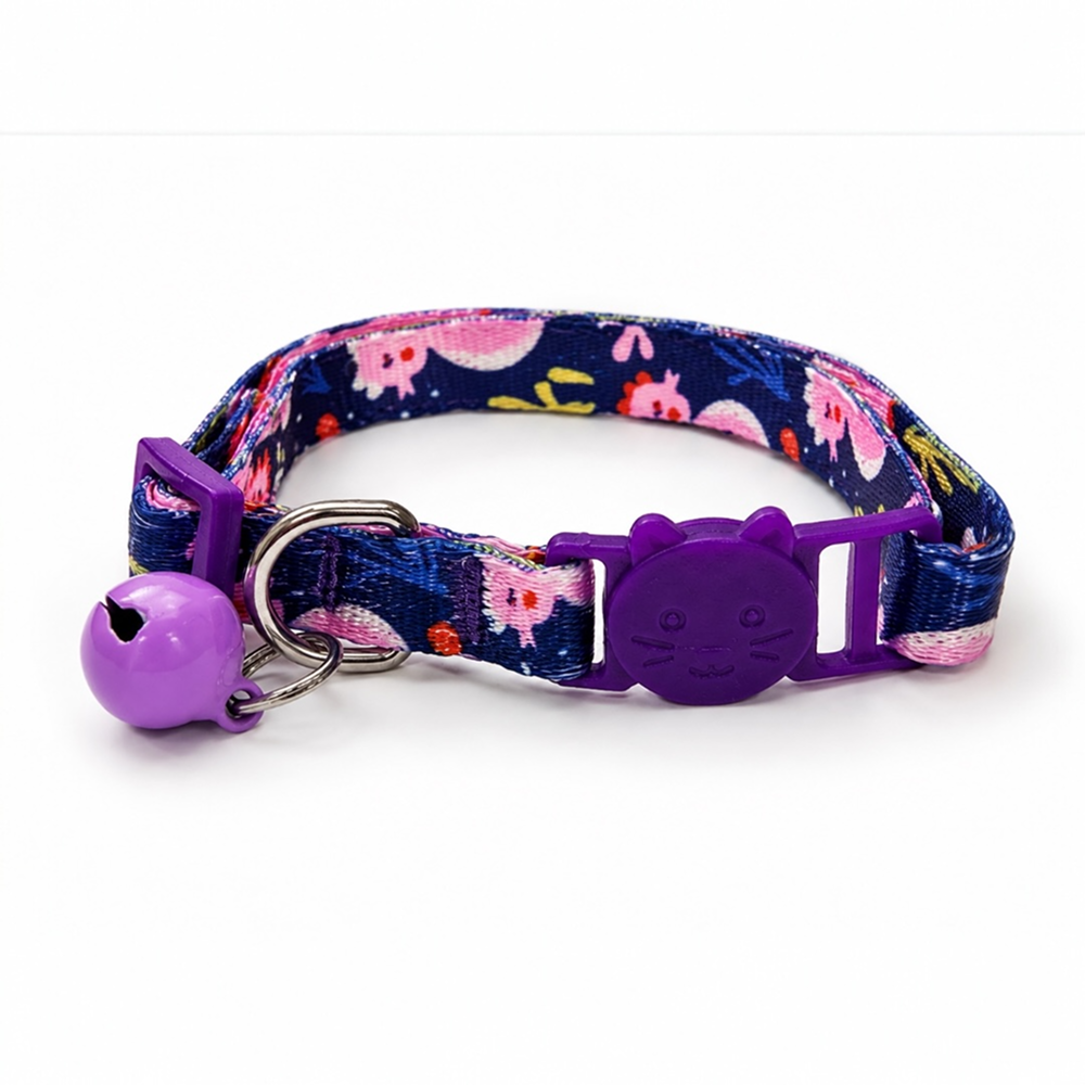 Talking Dog Club Everyday Collar with Sea Horse Bell for Cats (Navy/Purple) image 1