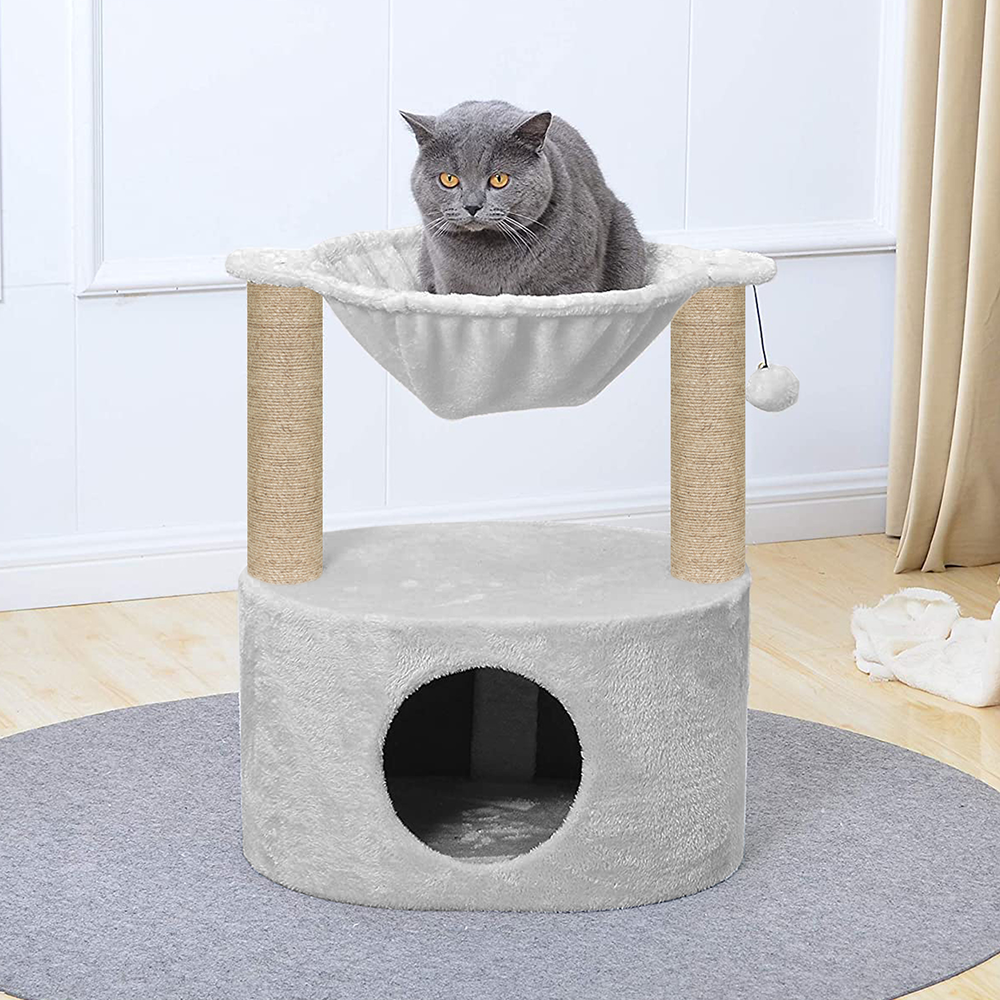 Furrlovers Dual Level Cat Bed and Scratching Post with Hammock (Grey) image 6