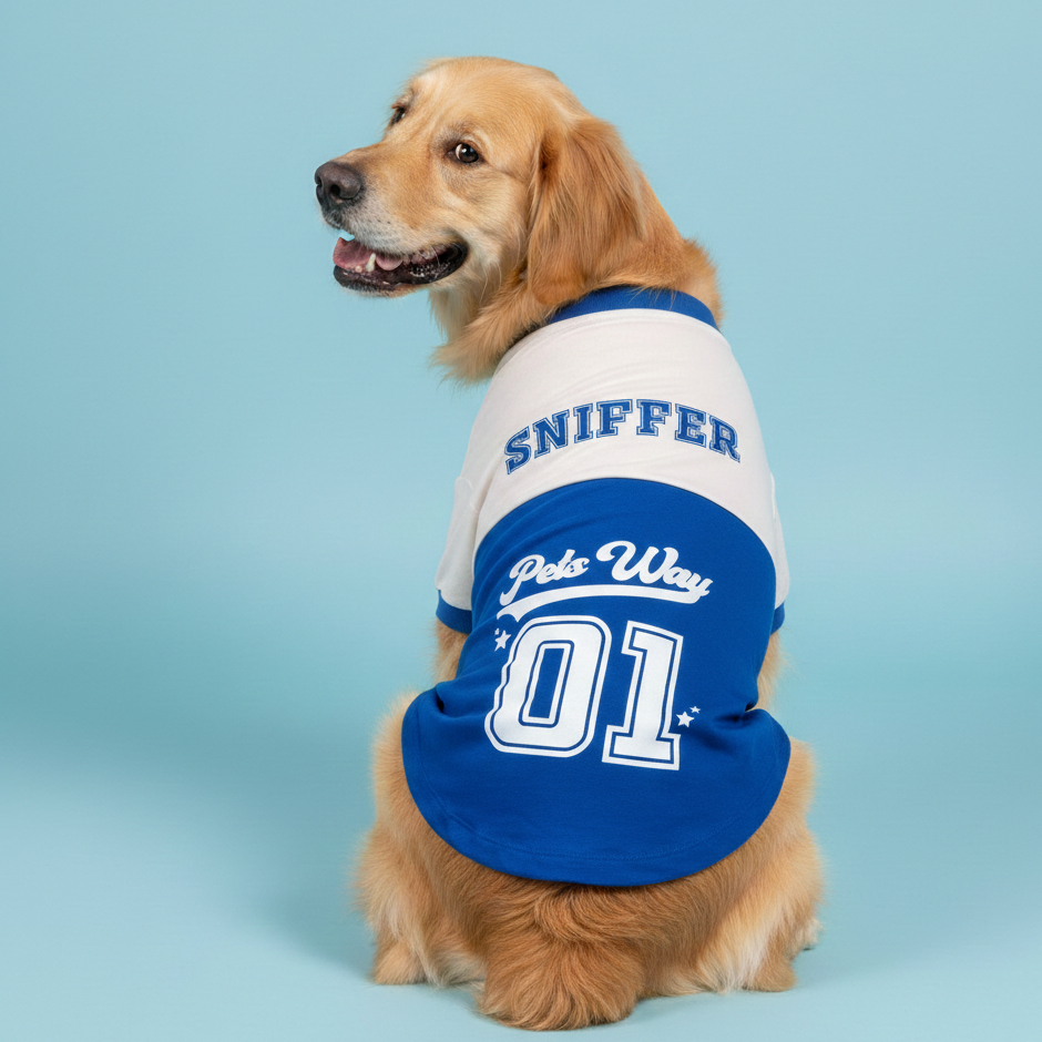 Pets Way Sniffer Barkball Tshirt for Dogs (Blue/White)