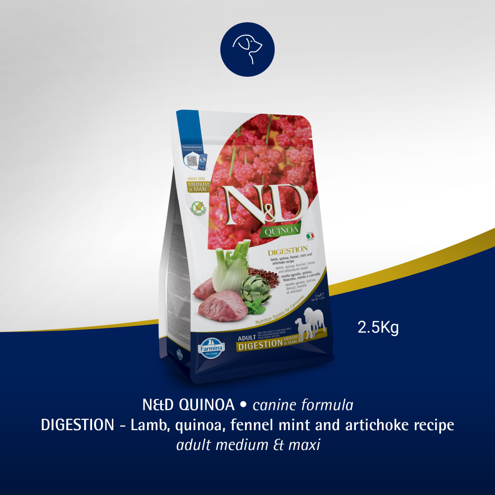 Farmina N&D Quinoa Lamb Mint & Fennel Digestion Grain Free Adult Medium Maxi Dry Dog Food image 4