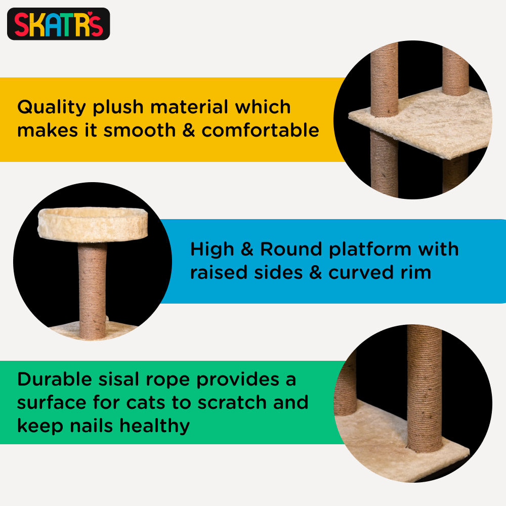 Skatrs Scratchy Wonderland Jumbo Multi Level Cat Tree with Sisal Posts Toy (Beige) image 3