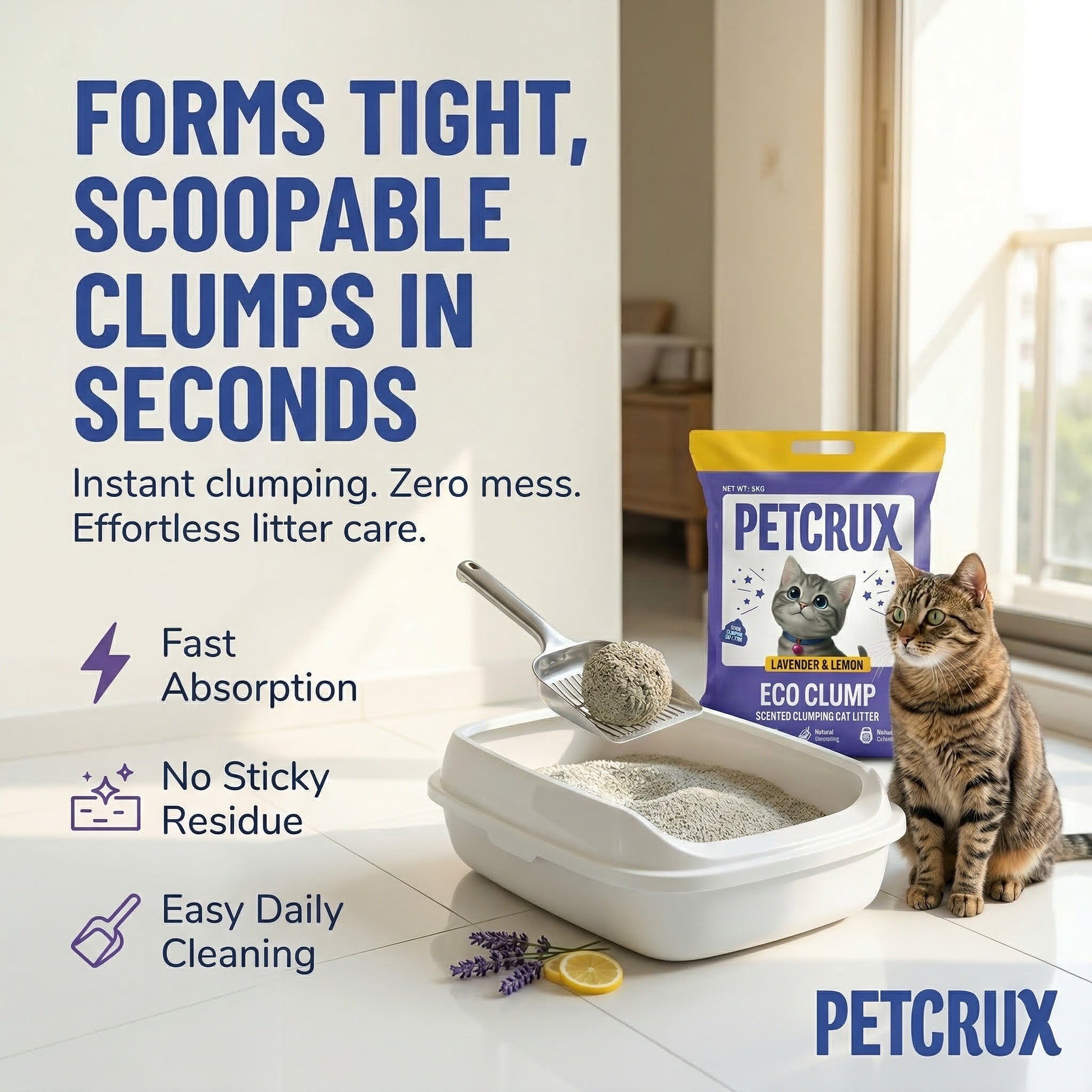 Petcrux Lavender & Lemon Scented Eco Clumping Cat Litter image 7