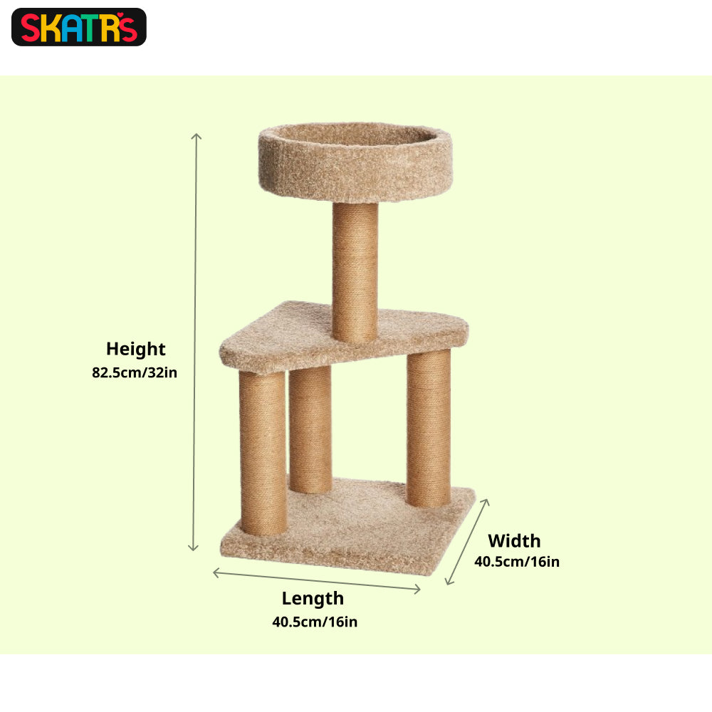 Skatrs Feline Fortress Two Tier Cat Tree with Sisal Post and Say Cheese Cat Scratcher with 2g Premium Catnip Combo image 3