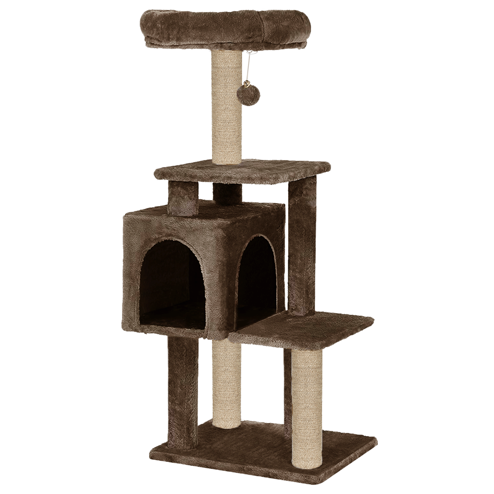 Furrlovers Plush Cat Scratching Post & Activity Tree with Hammock, Condo & Sisal Rope (Brown)