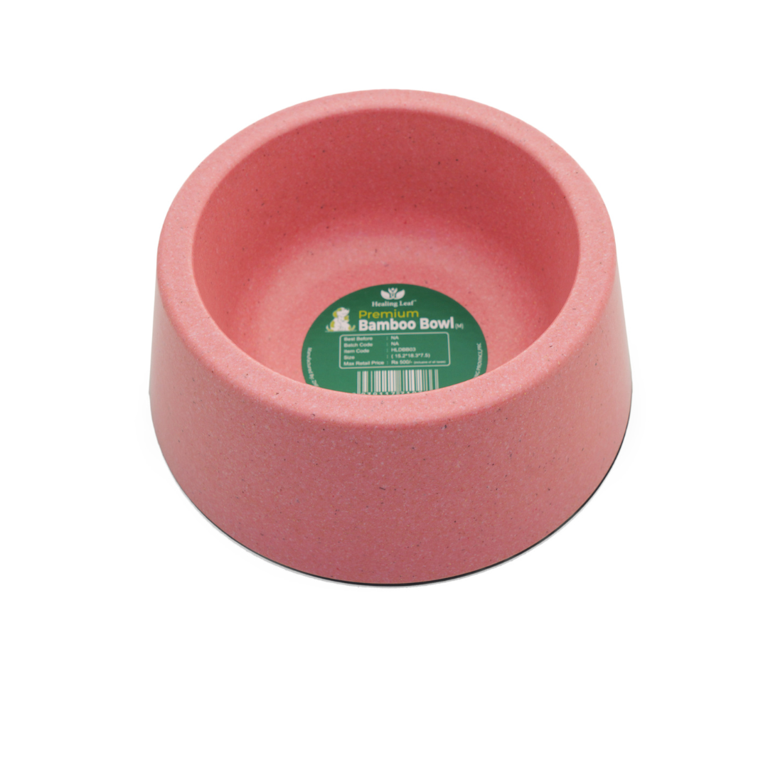 Healing Leaf Eco Friendly Bamboo Bowl for Dogs and Cats (Pink) image 1