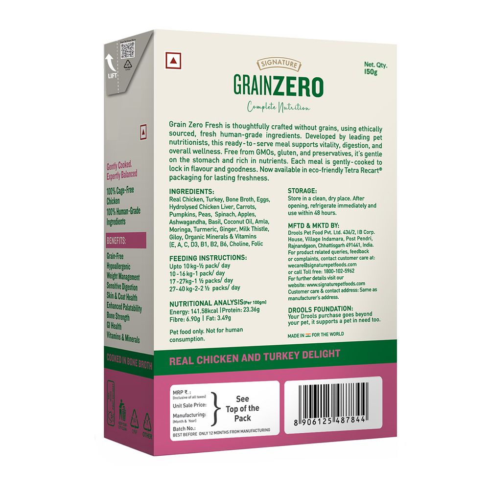 Signature Grain Zero Tetra Pack Real Chicken Turkey Dog Fresh Food image 4