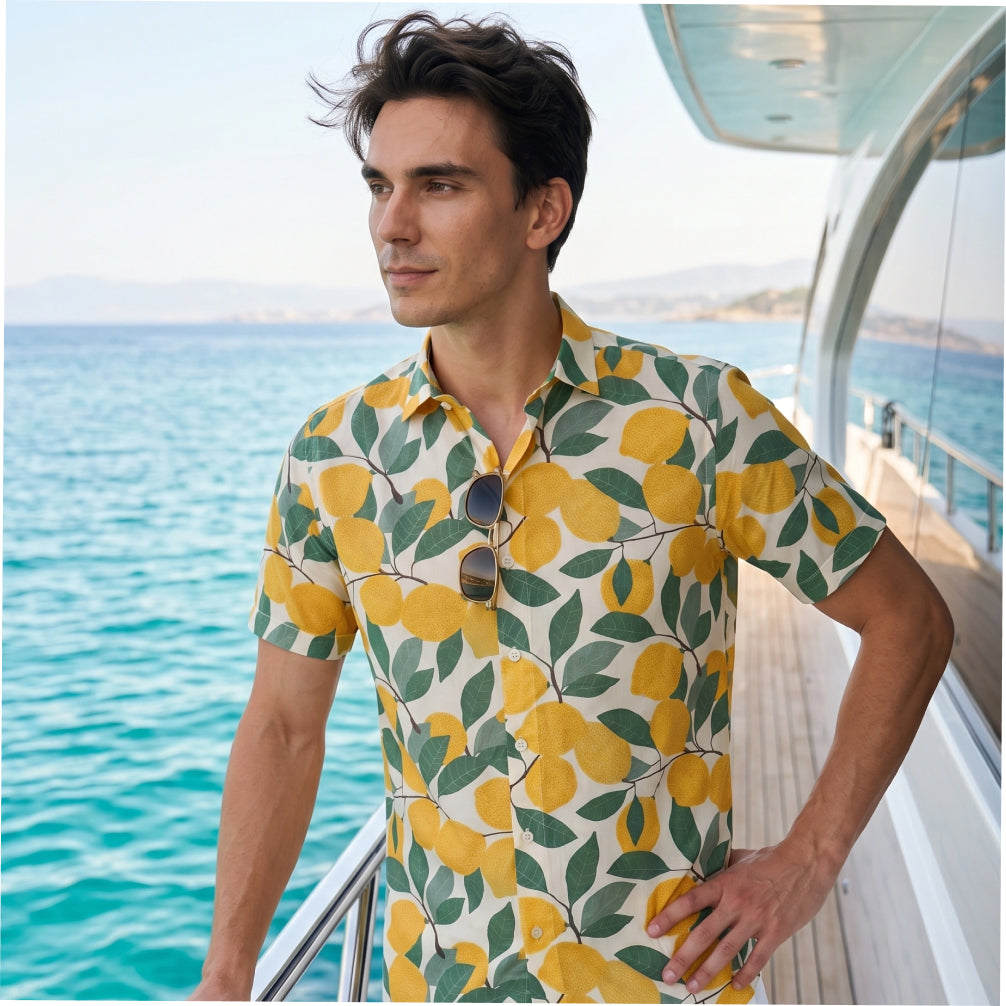 15 Buttons Limon Pet Parent Shirt for Men (Yellow/Green)