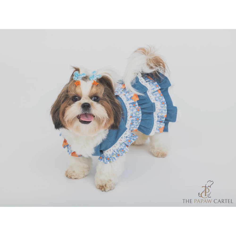 The Papaw Cartel Denim Floral Skirt Dress for Dogs (Blue)