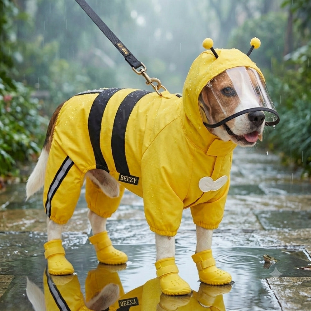 Toki Beezy All Weather Bumblebee with Hood Raincoat for Dogs (Yellow)
