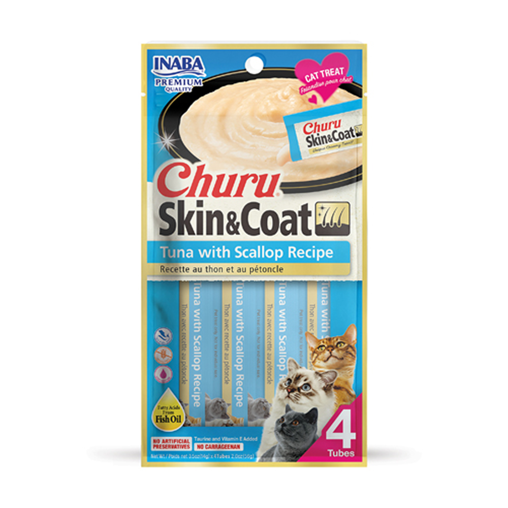 INABA Churu Skin & Coat Tuna with Scallop Cat Treats