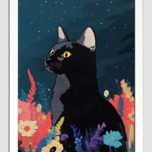 EverythingBoho The Black Cat Artistic Framed Art (White)