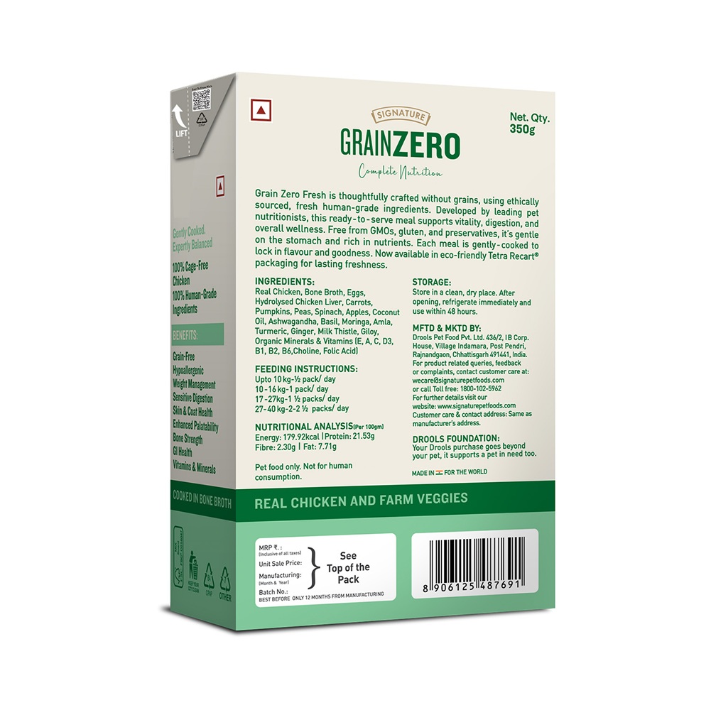 Signature Grain Zero Tetra Pack Real Chicken Veggies Dog Fresh Food image 2