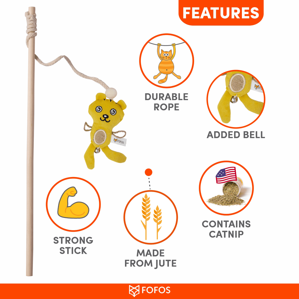Barkbutler x Fofos Cat Wand Tiger Toy for Cats (Yellow) image 3