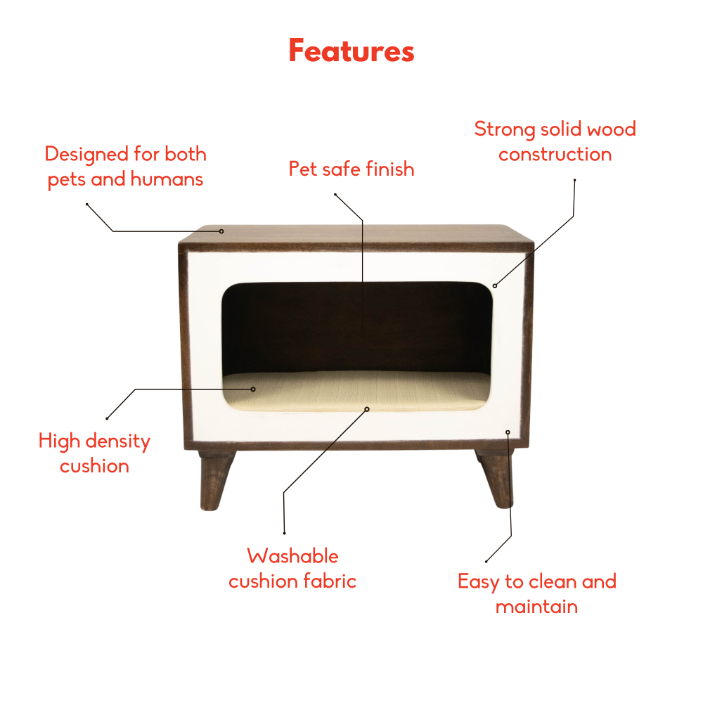 FurryLiving Telly Side Table with Cushion for Small Dogs and Cats (Dark Brown/Cream Cushion) image 3