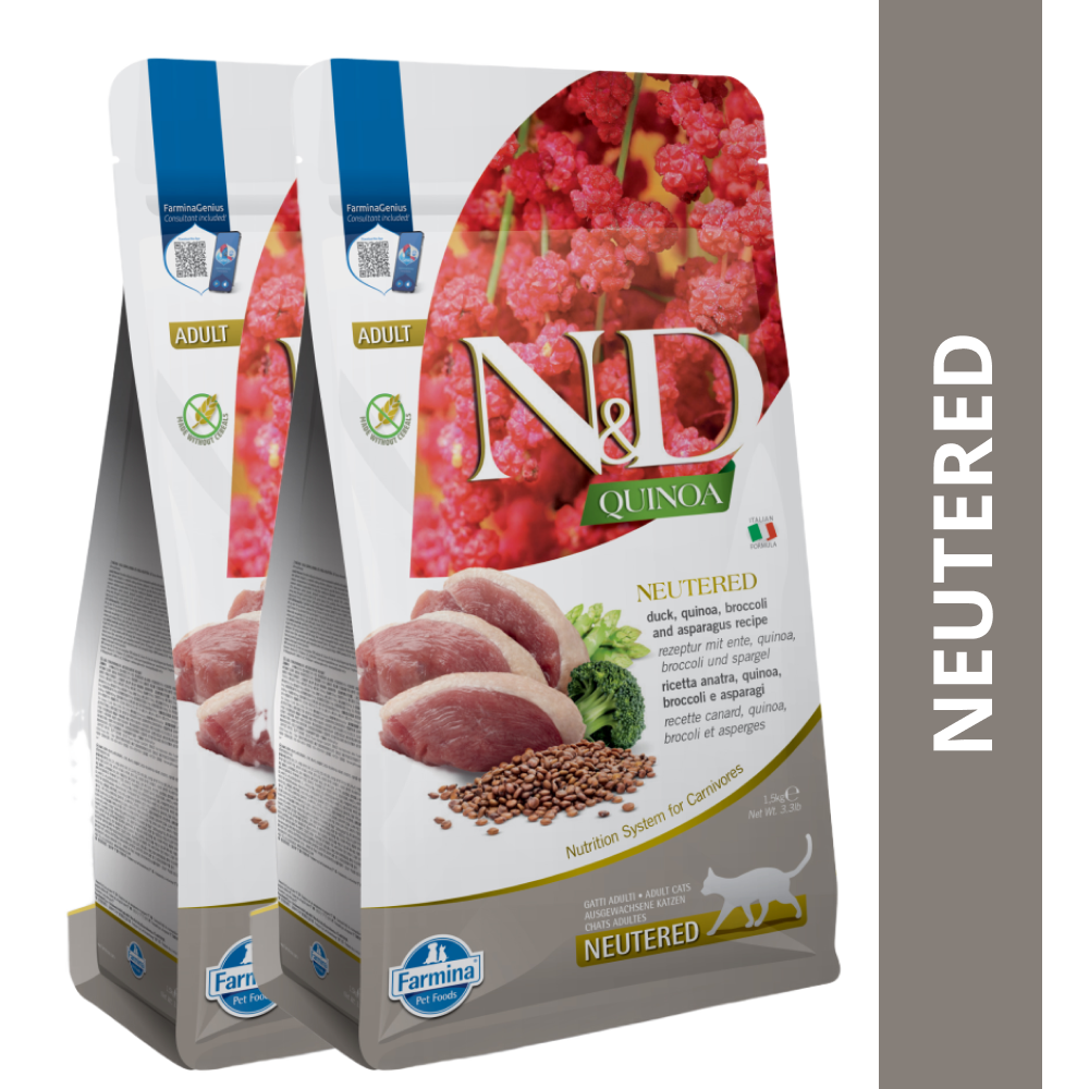 Farmina N&D Neutered Quinoa Duck, Broccoli & Asparagus Adult Cat Dry Food image 9
