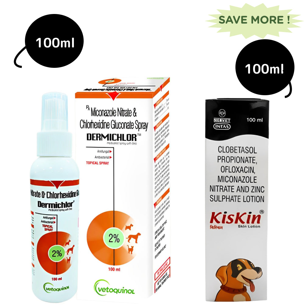Vetoquinol Dermichlor Spray (100ml) and Intas Kiskin Lotion for Dogs and Cats (100ml) Combo image 2
