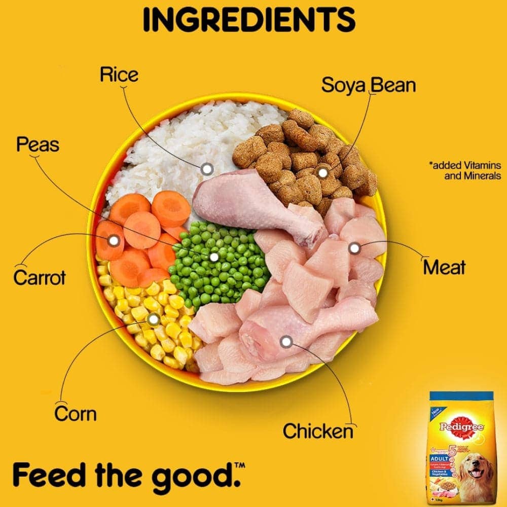 Pedigree Chicken and Vegetables Dry and Chicken and Liver Chunks in Gravy Wet Adult Dog Food Combo image 4