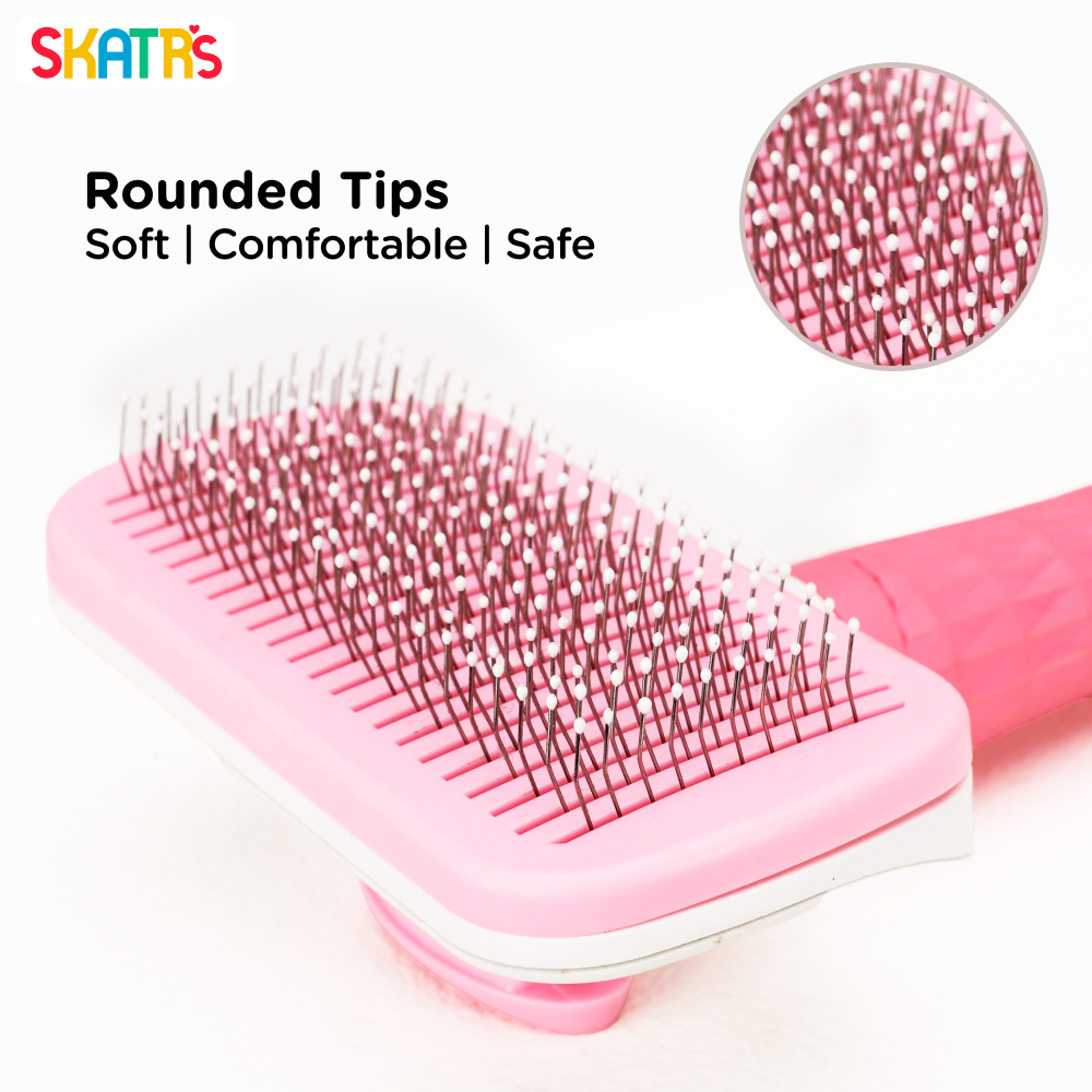 Skatrs Self Clean Slicker Brush with Metal Bristles for Dogs and Cats (Pink) image 3