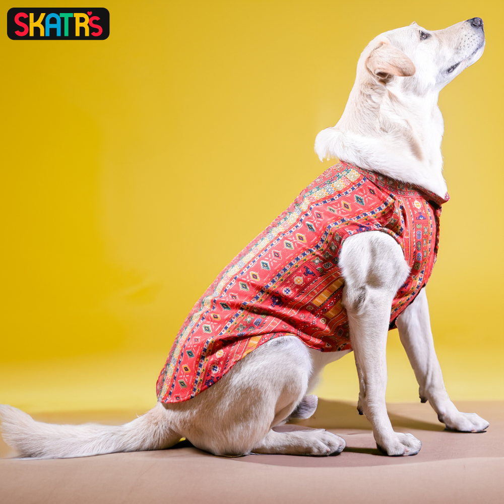 Skatrs Cotton Printed Kurta for Dogs and Cats (Red) image 3