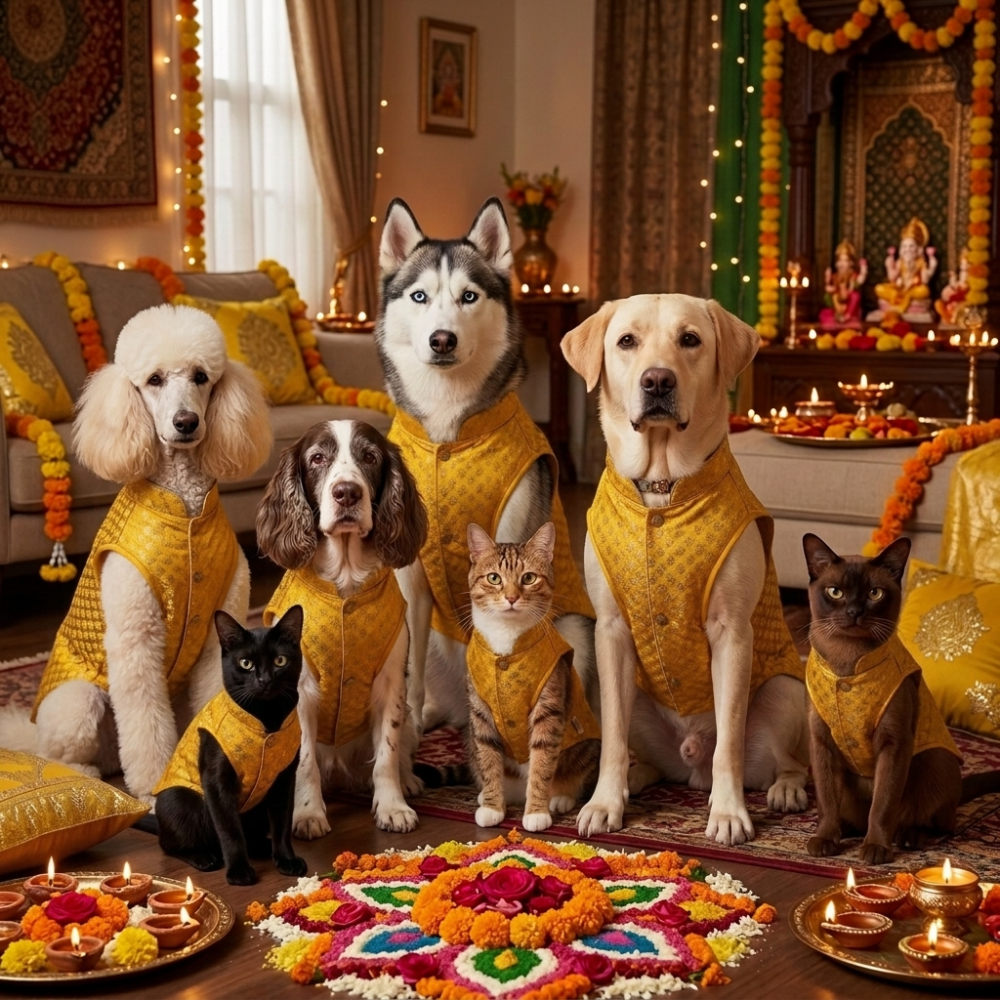 Skatrs Brocade Gold Printed Sherwani for Dogs and Cats (Yellow) image 4
