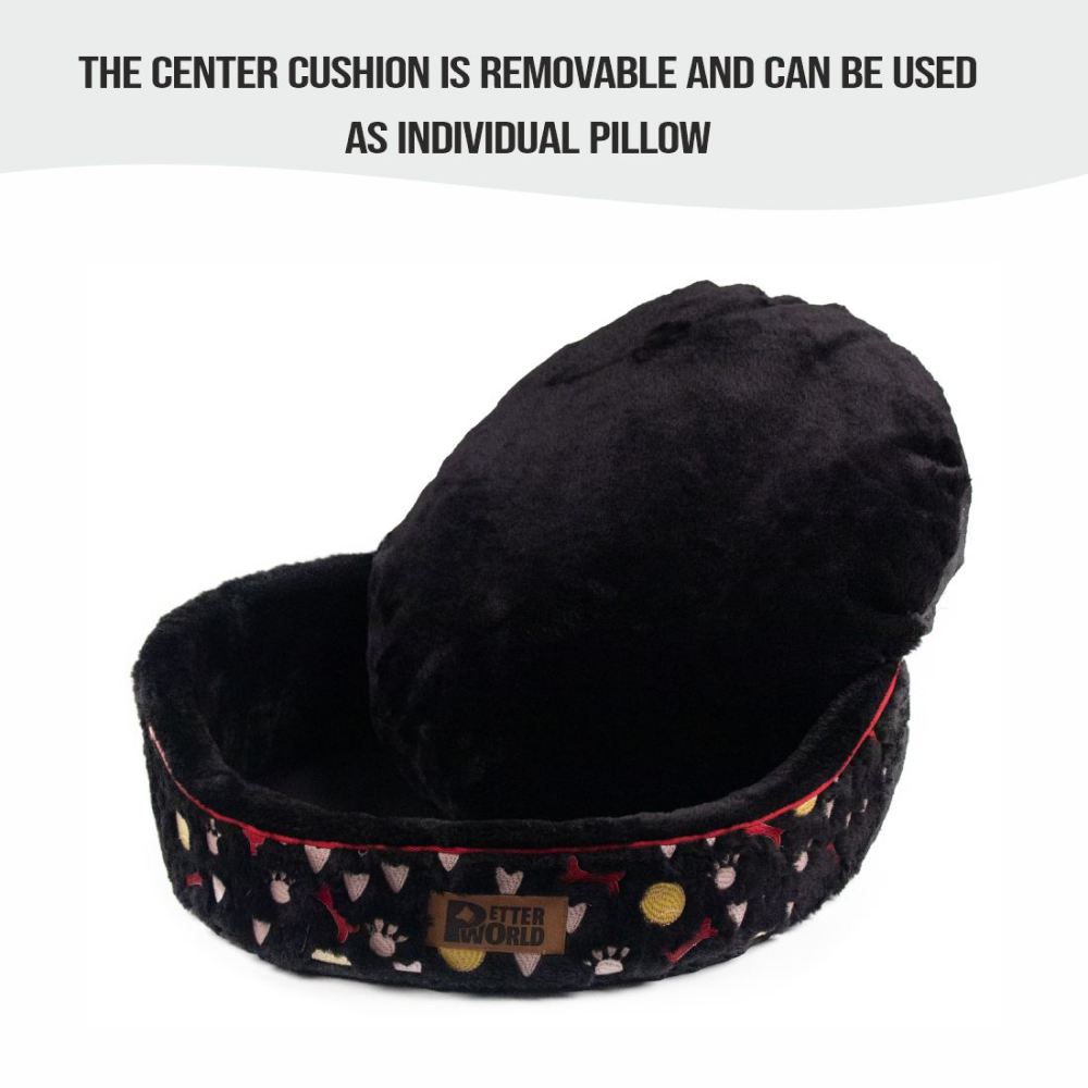 Petter World Soft Micro Fur Round Orthopedic Cuddler Bed with Removable  Cushion Top for Dogs (Jet Black) image 3