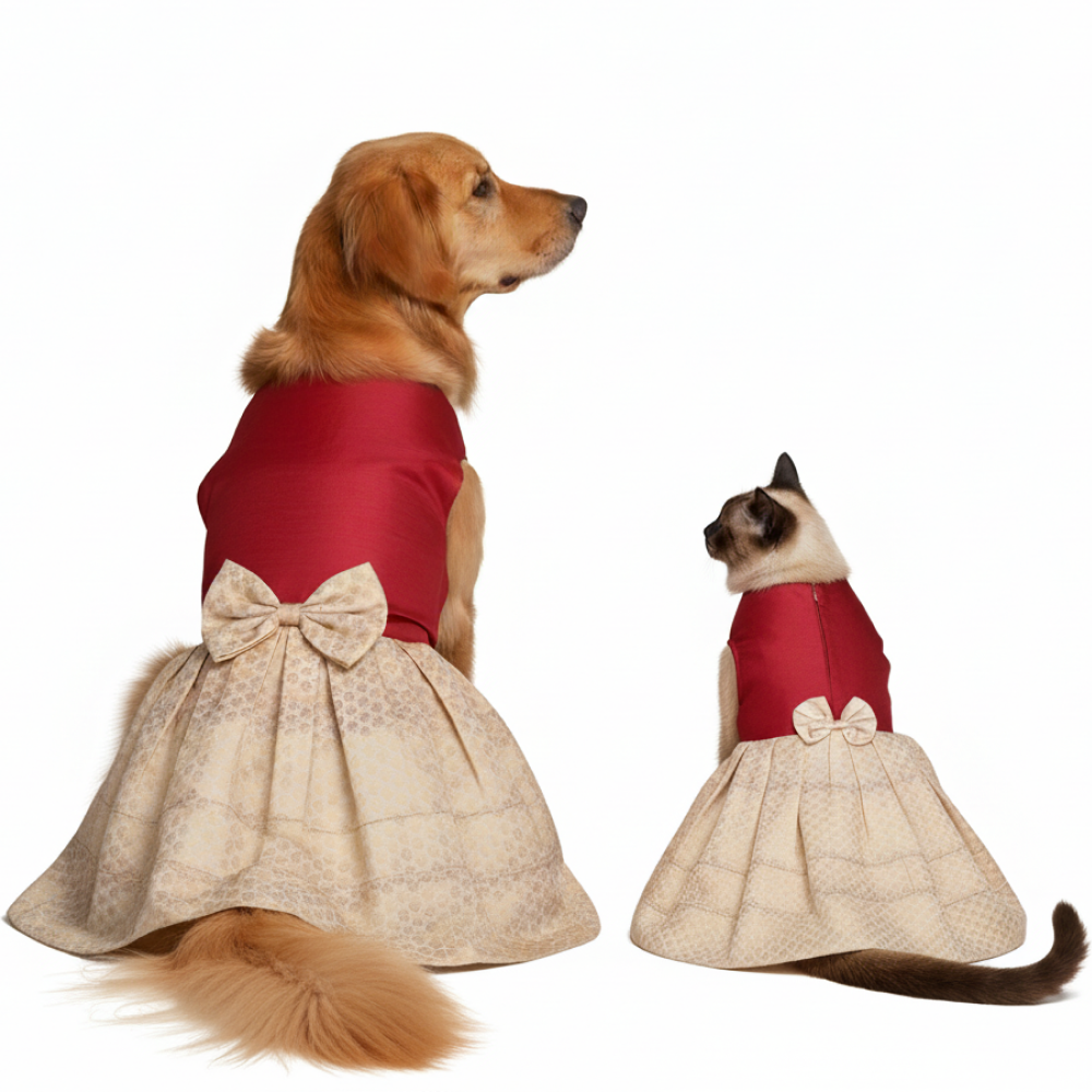 Skatrs Heritage Dress for Dogs and Cats (Maroon and Off White) image 1