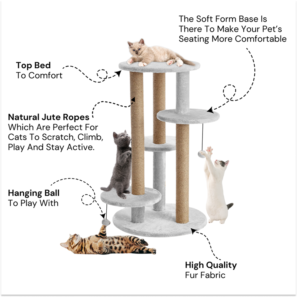 Furrlovers Multi Level Cat Tree with Scratching Posts & Platforms (Grey) image 5