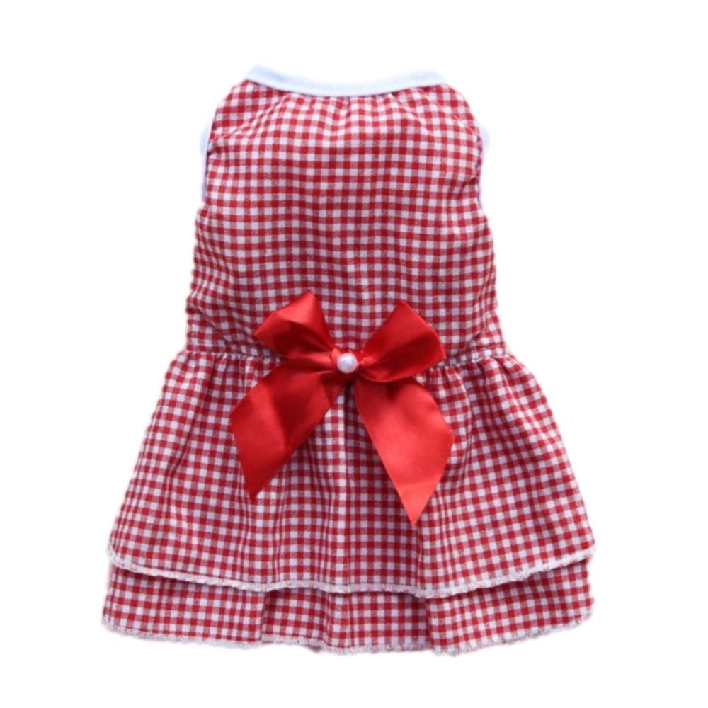 KUTKUT Polycotton Striped Princess Summer Frock Apparel for Dogs (Red)