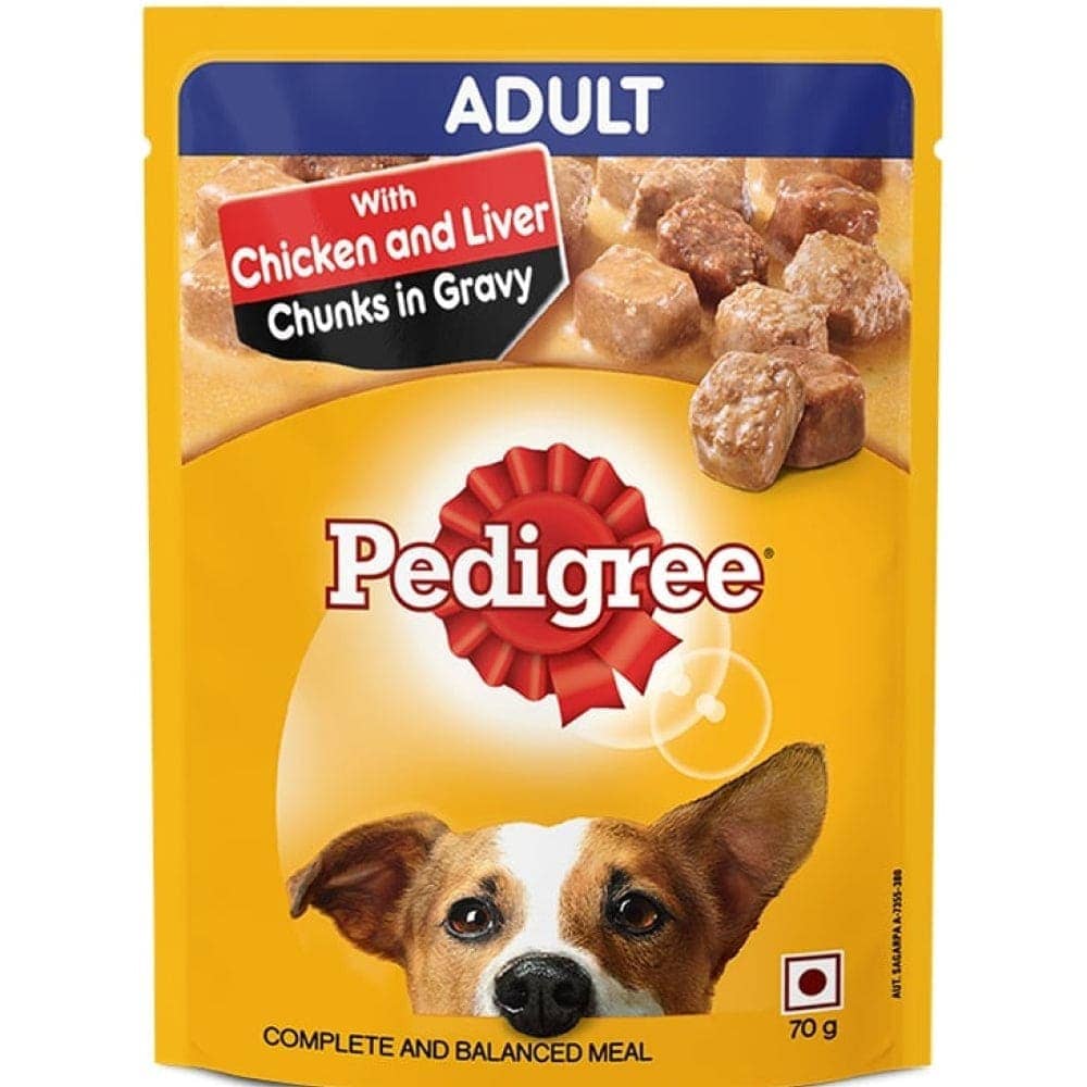 Pedigree Chicken and Vegetables Dry and Chicken and Liver Chunks in Gravy Wet Adult Dog Food Combo image 9