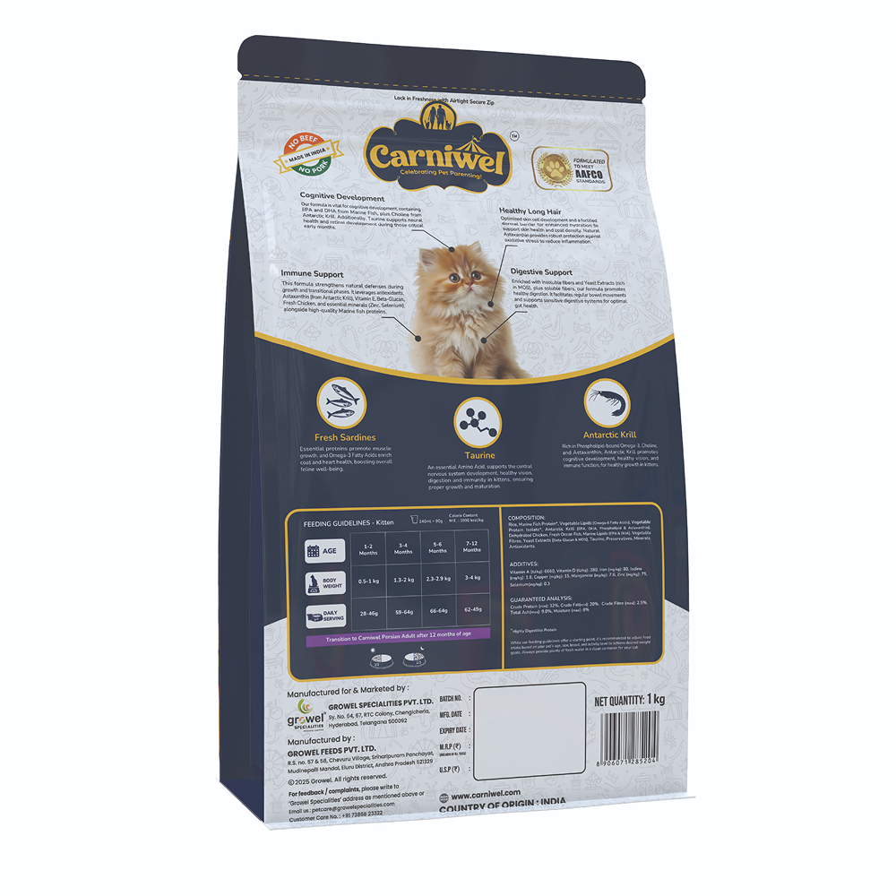 Carniwel Natural Nutrition for Skin, Digestion & Hairball Control Persian Kitten Cat Dry Food image 8