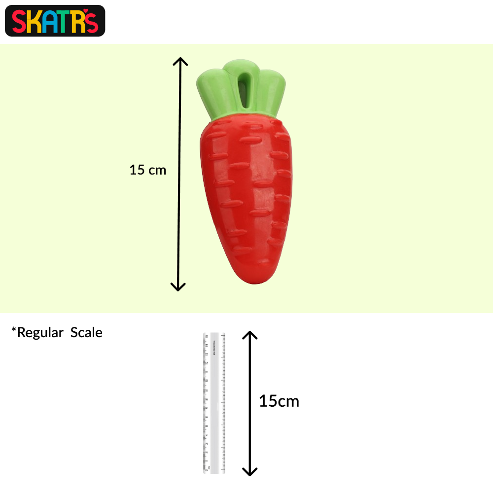 Skatrs Rubber Squeaky Carrot Chew Toy for Dogs (Red) | For Heavy Chewers | Small & Medium Dogs image 2