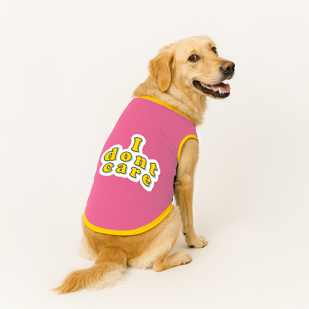 PawsIndia I Don't Care Printed with Ribbed Sleeves TShirt for Dogs (Pink)