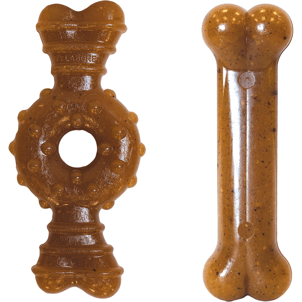 Nylabone Puppy Teething Chicken Flavoured Chew and Ring Bone Toy for Dogs (Brown) image 2