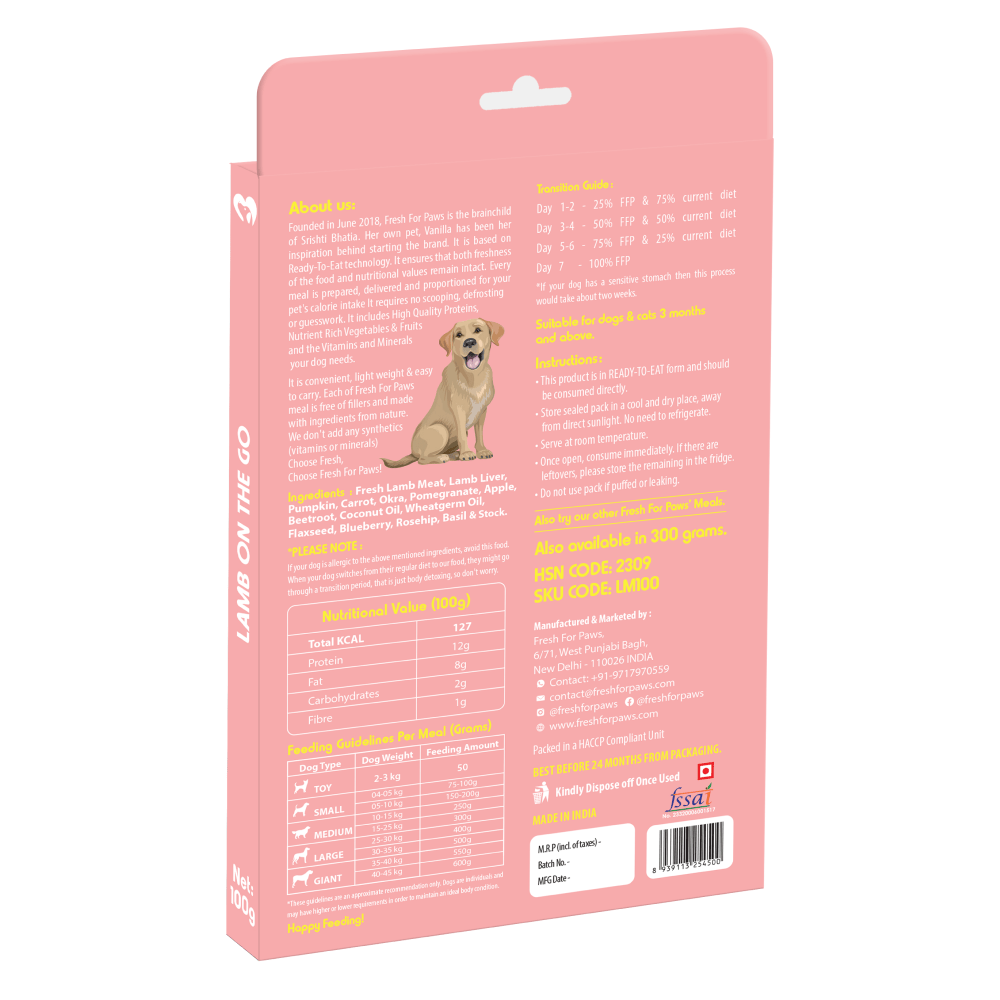 Fresh For Paws Lamb On The Go Dog Wet Food (100g) image 4