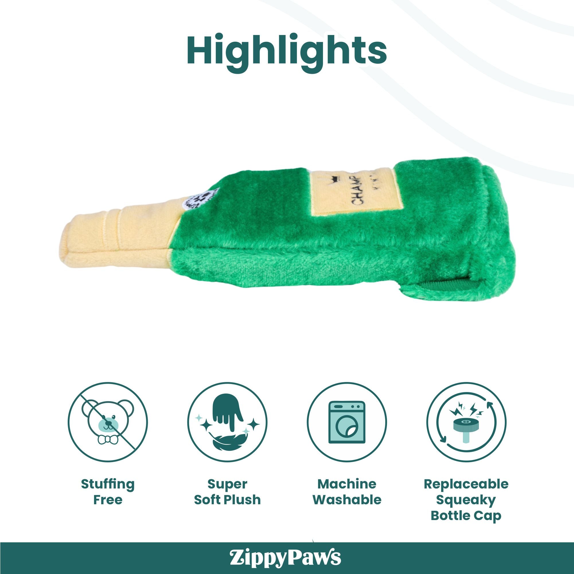 Zippy Paws Happy Hour Champagne Crusherz Plush Toy for Dogs image 5