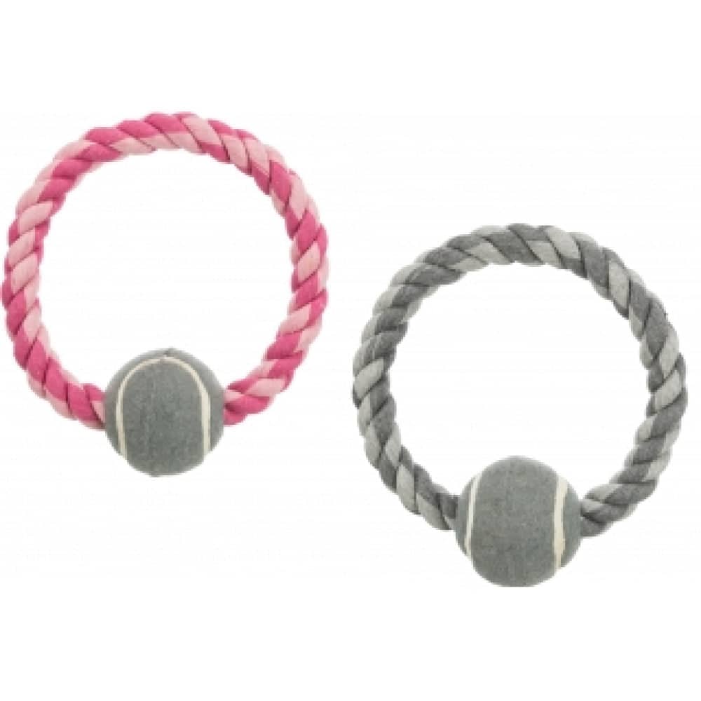 Trixie Rope Ring with Tennis Ball Toy for Dogs (Pink) | For Medium Chewers image 3