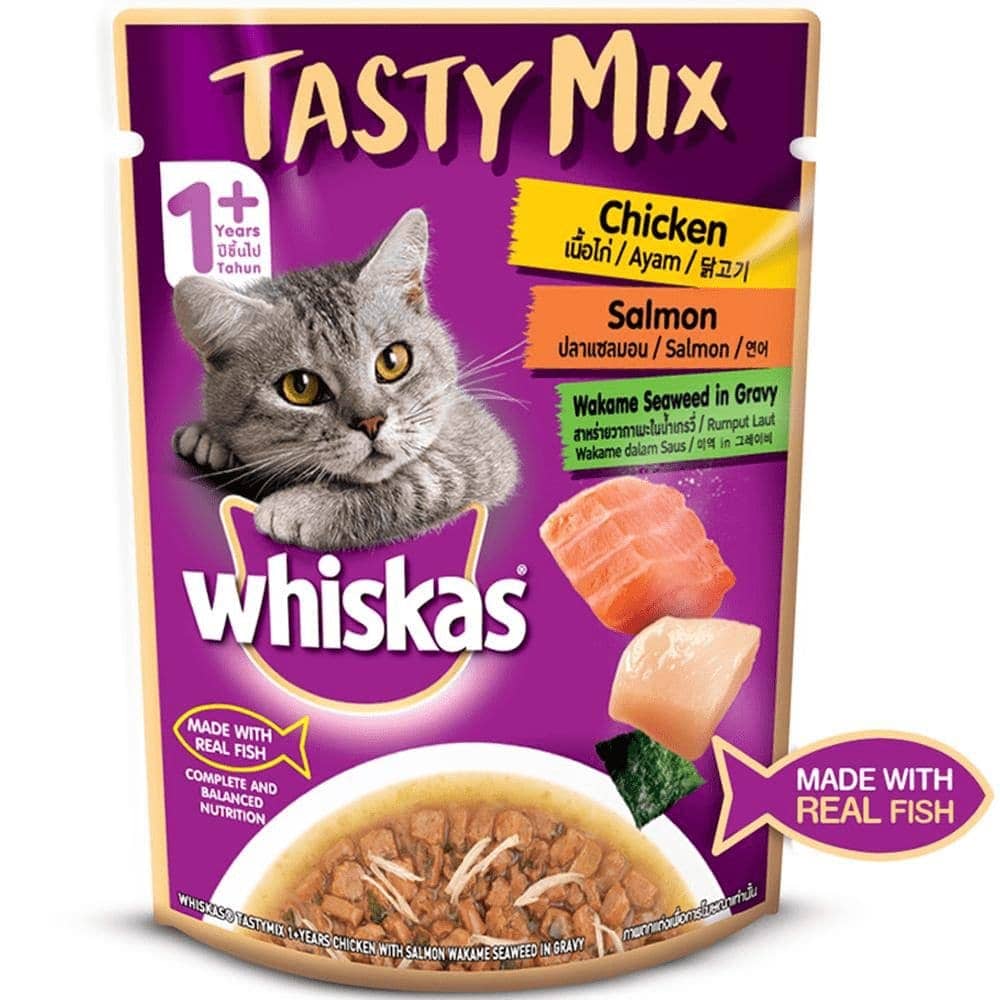 Whiskas Chicken With Salmon Wakame Seaweed in Gravy and Chicken With Tuna And Carrot in Gravy Adult Cat Wet Food Combo image 4