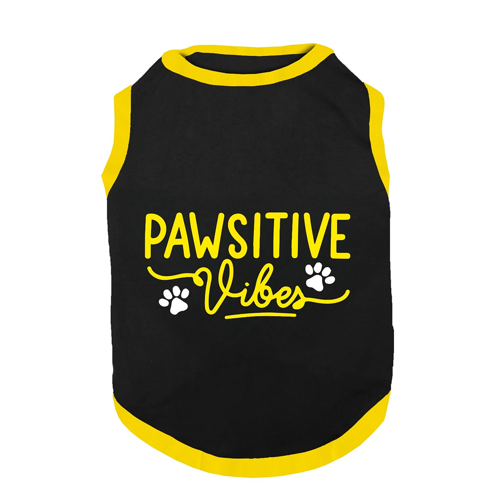 PawsIndia Pawsitive Vibes Printed with Ribbed Sleeves TShirt for Cats (Black)