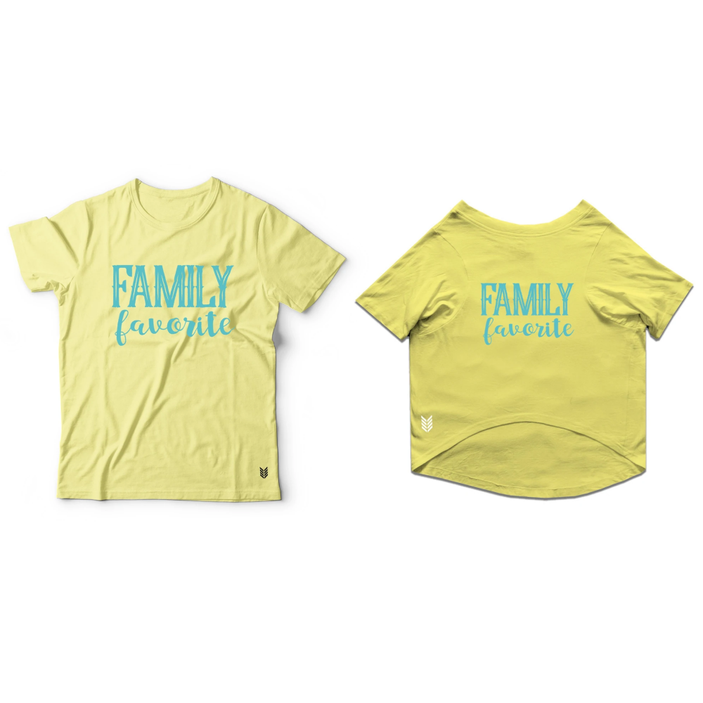Ruse "Family Favourite" Printed Half Sleeves T Shirt for Dogs and Pet Parents (Lemon Yellow) image 2